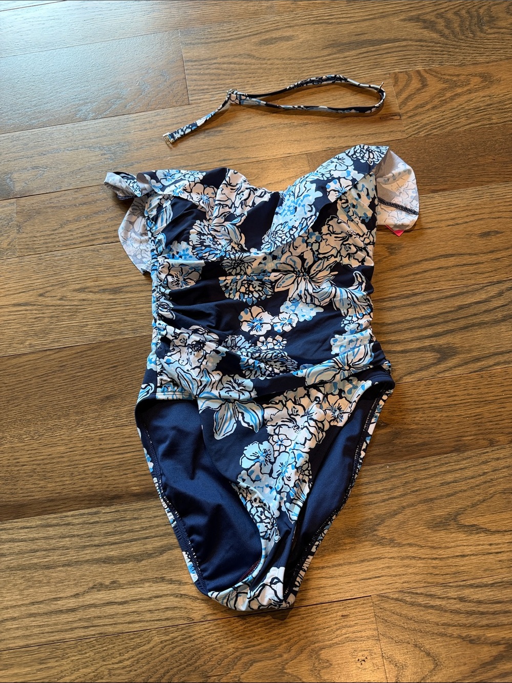 Lilly Pulitzer Navy One-Piece Swimsuit with Light Blue Floral Print